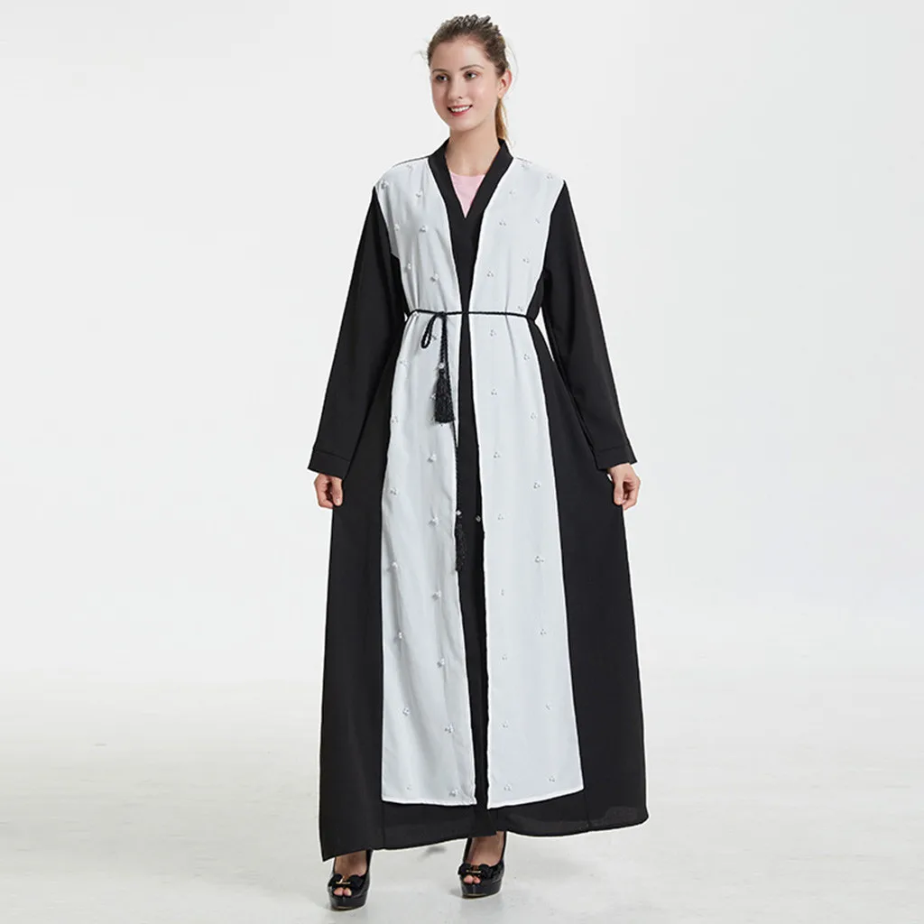 Muslim Clothing Dubai Muslim Women Open Front Tunic Cardigan Vintage Islamic Long Maxi Pearl Dress Kaftan vestidos Muslim Clothing Dubai Muslim Women Open Front Tunic Cardigan Vintage Islamic Long Maxi Pearl Dress Kaftan vestidos