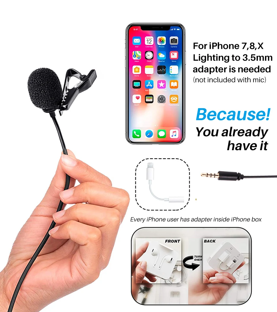 BOYA BY-M1 Vlog Audio Video Record Microphone for iPhone Android Mac Lapel Mic Lavalier Microphone for DSLR Camera Camcorder