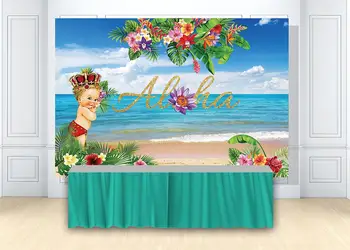 

HUAYI Summer Luau Party royal little princess Backdrop for Birthday Party Decor Tropical Hawaiian floral Photo Background W-2067