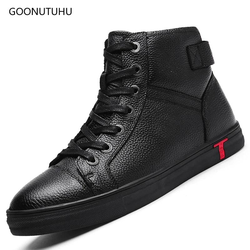 

2019 fashion men's boots genuine leather platform shoes boot man casual plus size shoe work black ankle military boots for men