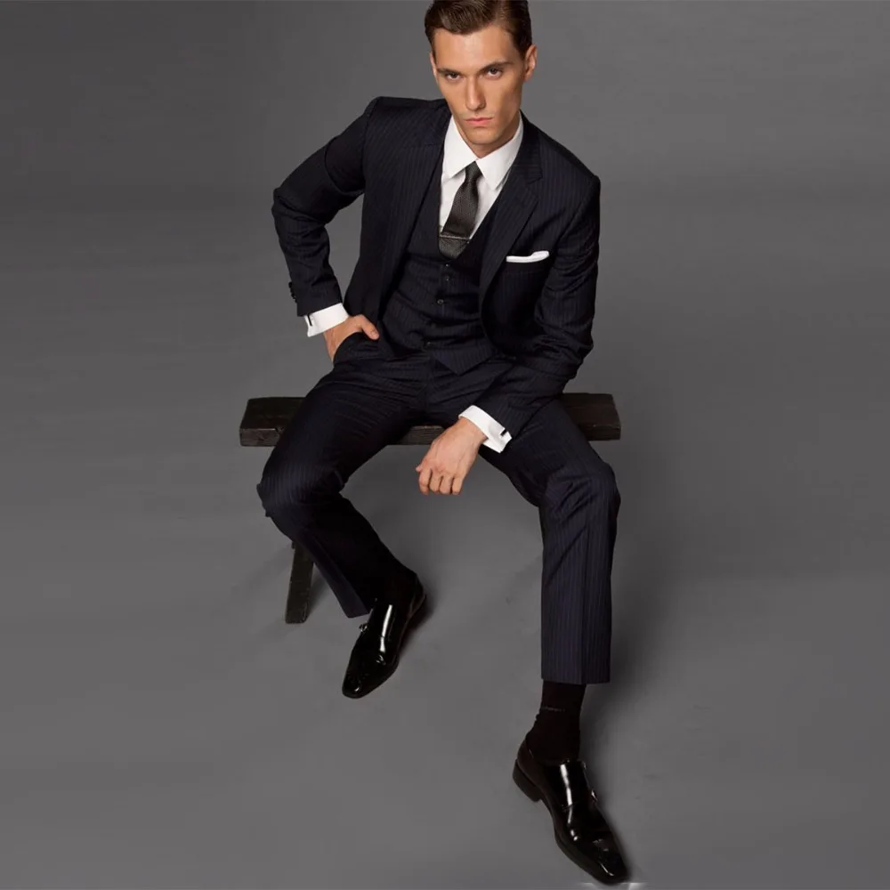 Custom Made to Measure grooms men suit,black men tuxedos,wedding men suit(Jacket+Pants+Vest+Tie)