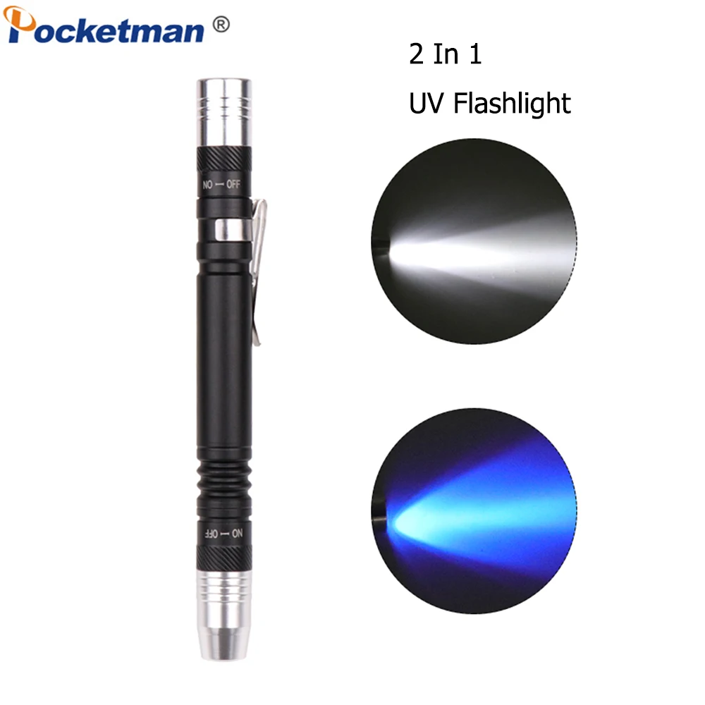 

Mini 2 in 1 UV Flashlight Portable Flashlight 395nm Ultra Violet Torch Multifuctional White Purple Light Detector Torch for Test