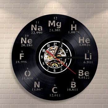

LED Chemical Element Periodic Vinyl Record Wall Clock Creative CD Record Wall Clock Vintage Classroom Student Room Decor