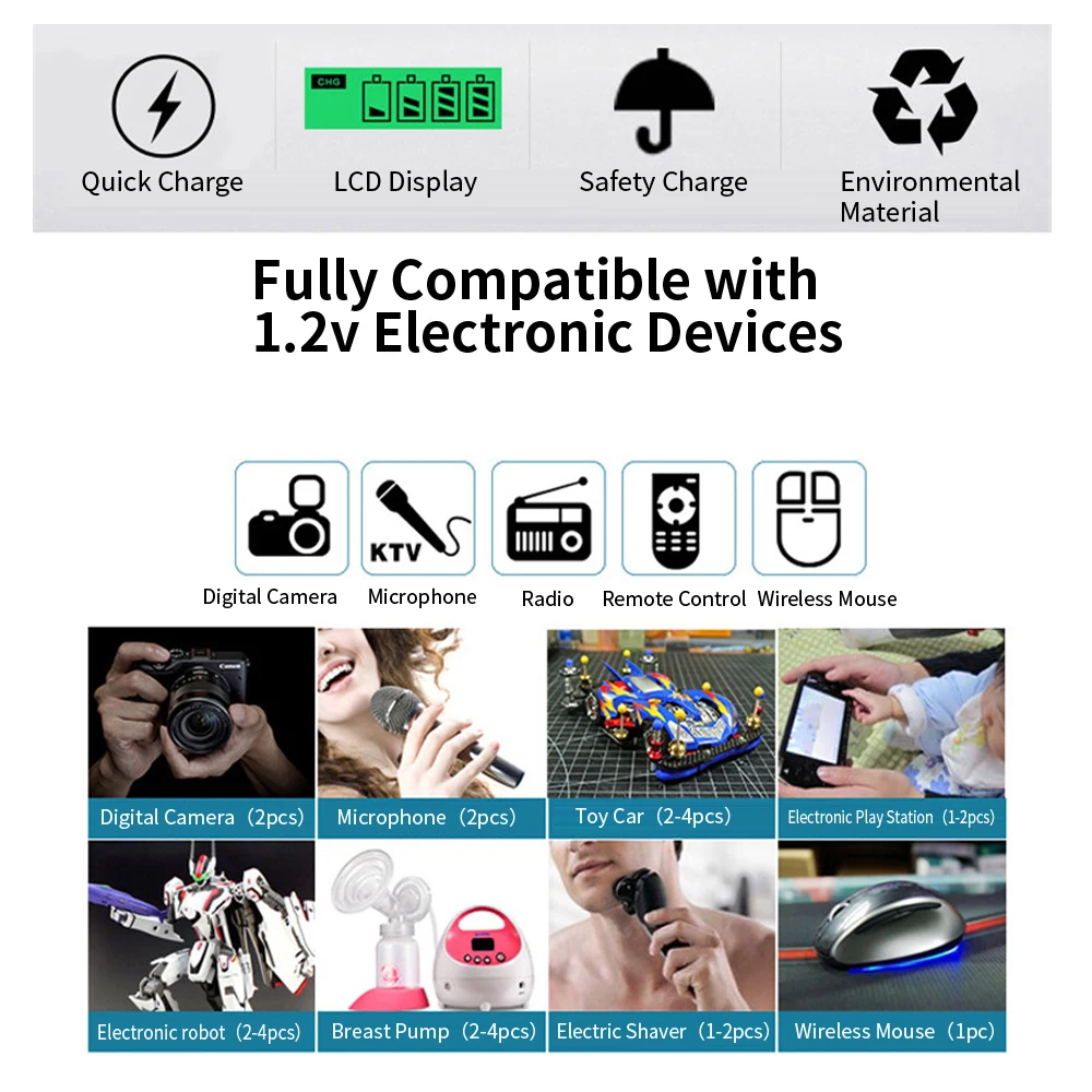 PUJIMAX lcd-004 ЖК-дисплей с 4 слотами умное интеллектуальное зарядное устройство для аккумуляторов AA/AAA NiCd NiMh