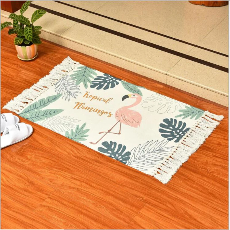 Хлопковый коврик с принтом декоративная Фламинго ковер килим ручной тряпичный коврик прихожей тонкий бросить ковер для прачечной Гостиная общежития
