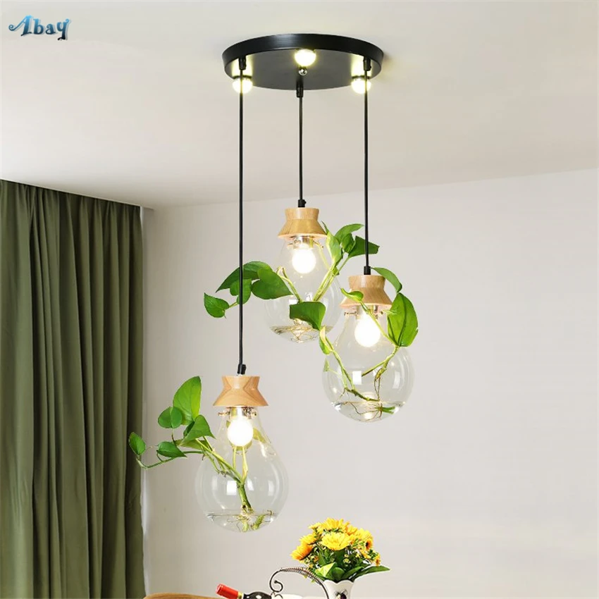 Современные подвесные светильники с тремя головками зеленого растения для ресторана, кухни, бара, спальни, обеденного стола, аквариумных стеклянных ламп, подвесные светильники