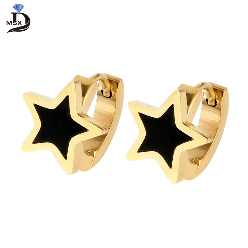 

Black Resin Star Earring Gold Plating Stainless Steel European Simple Fashion Wearring Jewelry Wedding Engagement Earrings Gift