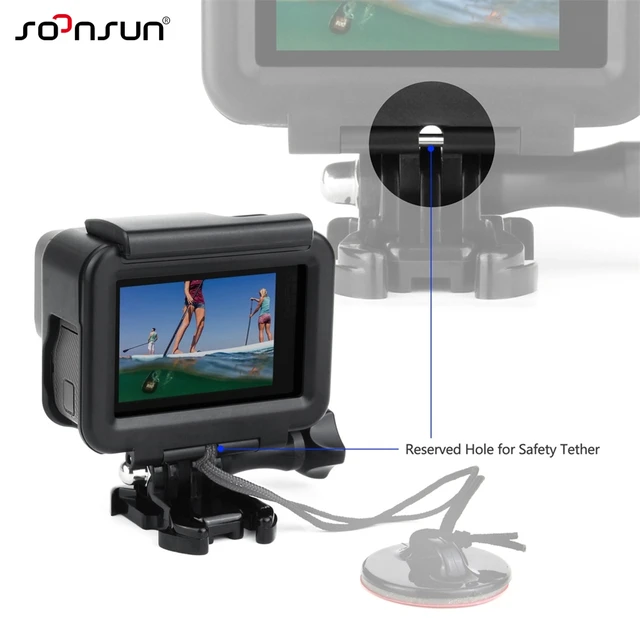 SOONSUN Standard Frame Mount Wire Connectable Protective Housing Case Shell w/ Soft Lens Cap for GoPro Hero 5 6 7 Black Camera