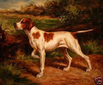 

HAND-PAINTED ANIMAL OIL PAINTING ON CANVAS :"HUNTING DOG"