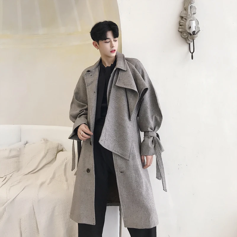 New Male Retro Fashion Business Casual Loose Long Trench