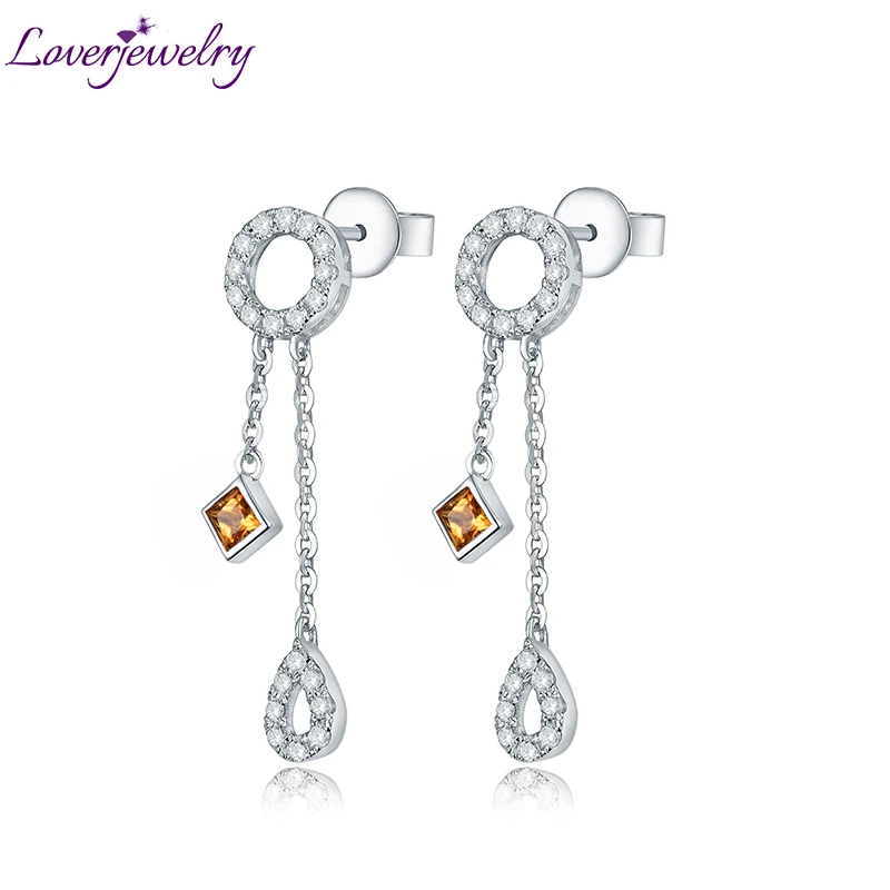 

LOVERJEWELRY Women Yellow Sapphire Drop Earrings Charming Diamonds Engagement Fine Jewelry For Wife Birthday Anniversary Gift