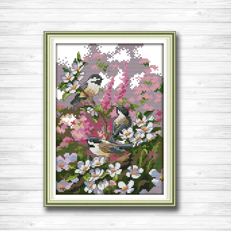 

Three birds in garden animal Painting Counted Print on the canvas DMC 14CT 11CT DMS Cross Stitch Needlework Kits Embroidery Sets
