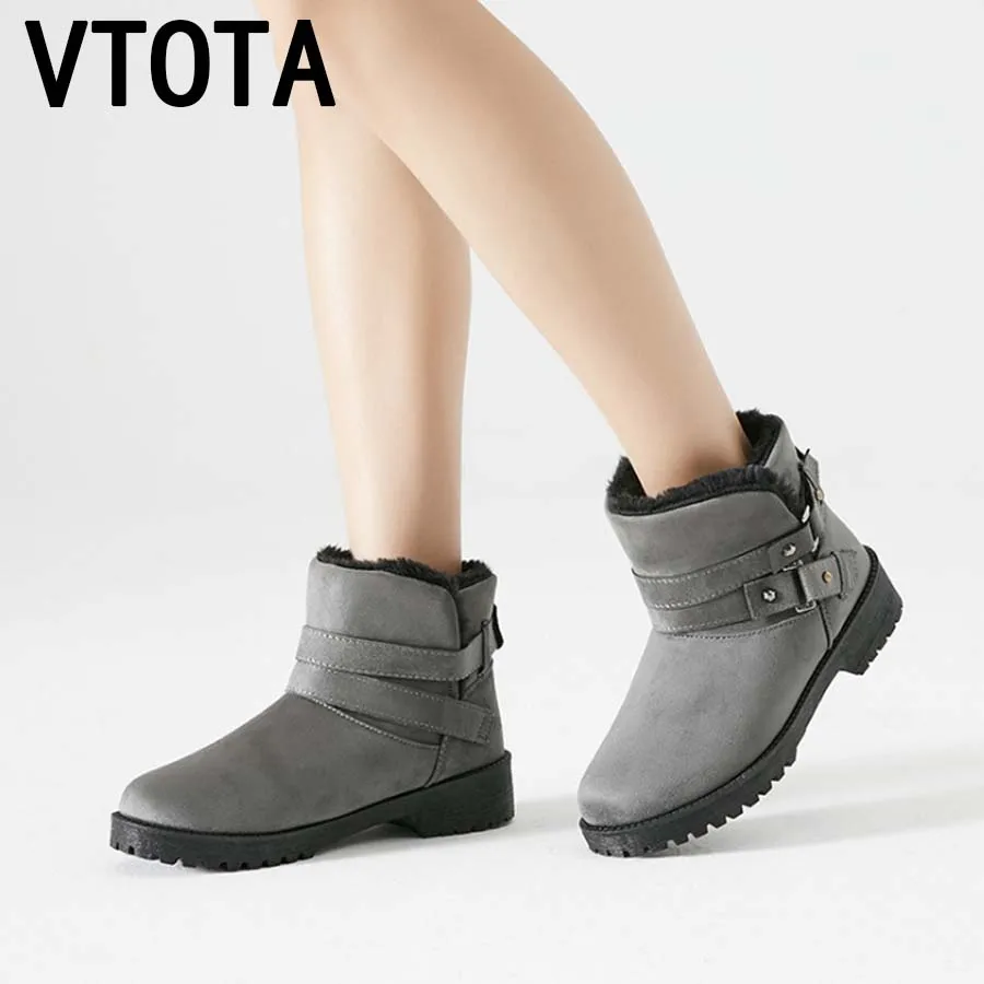 

VTOTA Winter Woman Ankle Boots Warm Snow Boots Buckle Strap Solid Platform Non-Slip Women Flats Casual Cotton Boots Women Shoes