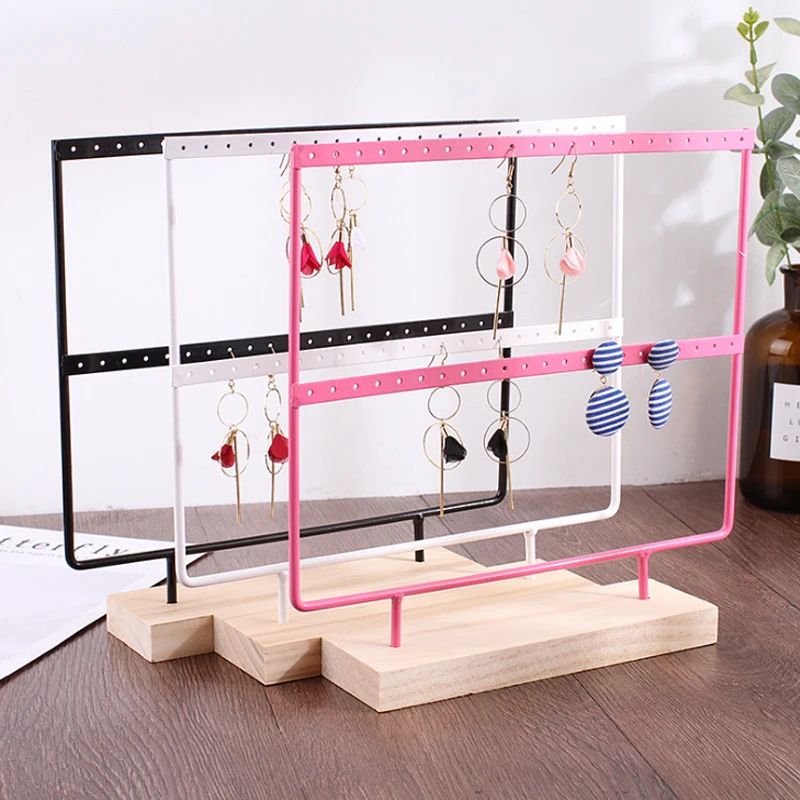 Mordoa 24/44 Holes Wood Earrings Organizer Jewelry Holder Necklace Bracelet Rack 2 Layers Jewelry Display Stand Jewelry Packing