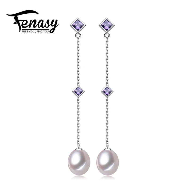 Fenasy натуральный длинные серьги с жемчугом 925 Стерлинговое серебро Модные