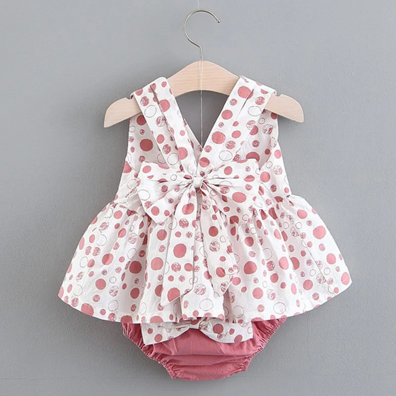 Keelorn/Одежда для маленьких девочек г. Платье без рукавов для новорожденных+ трусы, комплект одежды из 2 предметов, Красивые наборы одежды с принтом летний сарафан - Цвет: AX1085 pink