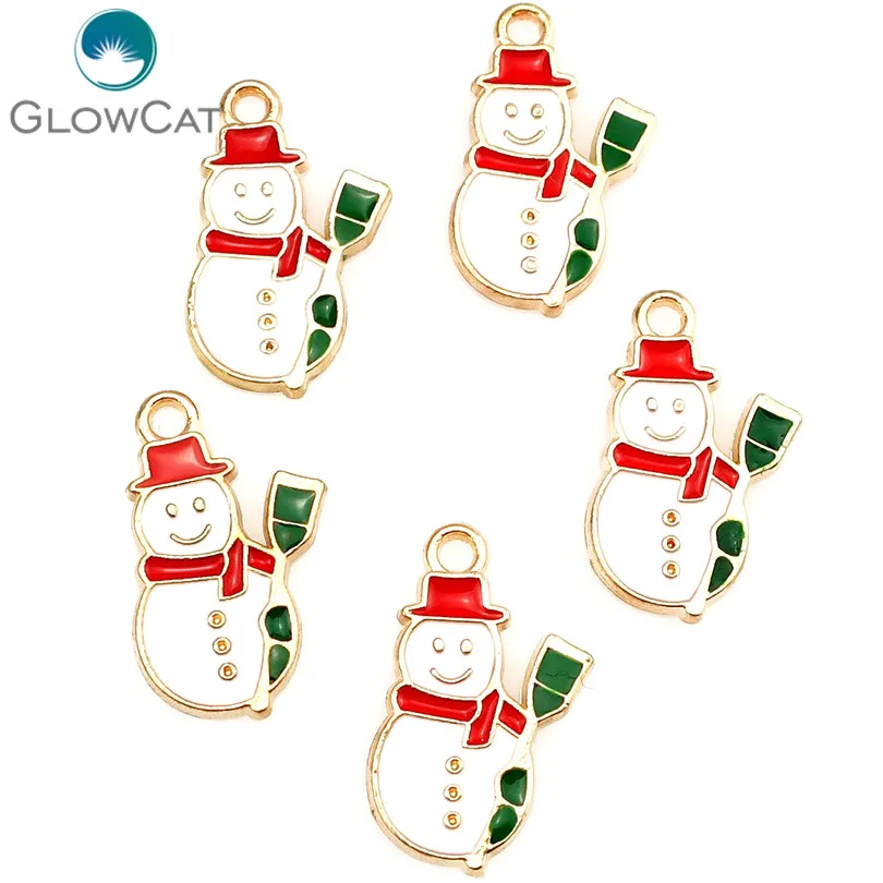 

5pcs/lot Light Gold Enamel Merry Christmas Snowman children Gift Pendant Jewelry Finding Making 22322