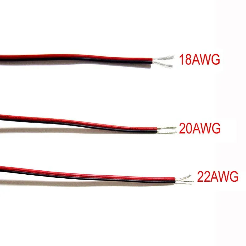 100 м 2 pin 18AWG 20AWG 22 AWG красный/черный светодиодный провод удлинительного кабеля