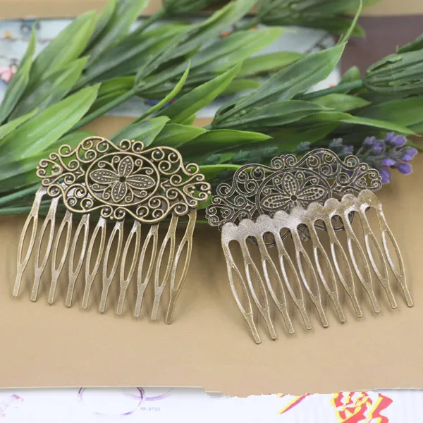 55x60mm 10 dentes de cabelo lado pente filigrana floral latão em branco grampos barrette cabelo diy acessórios headwear ajuste base barrettes