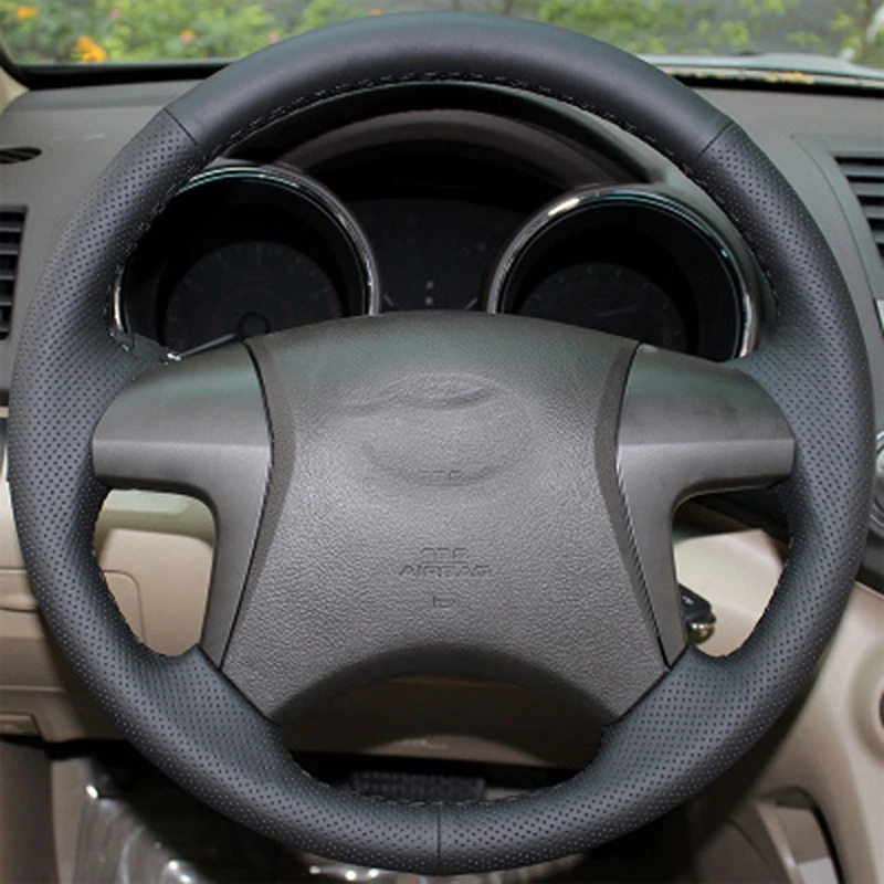 

Free Shipping High Quality cowhide Top Layer Leather handmade Sewing Steering wheel covers protect For Toyota Highlander/Camry
