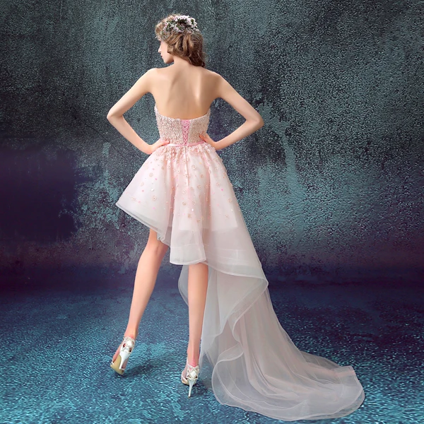 Y Evening Dresses 2016 Bride Banquet Pink Lace Sweetheart Flowers Y Evening Dresses 2016 Bride Banquet Pink Lace Sweetheart Flowers Short Front Back Long Tail Prom Dress Plus Size Party Gown In From