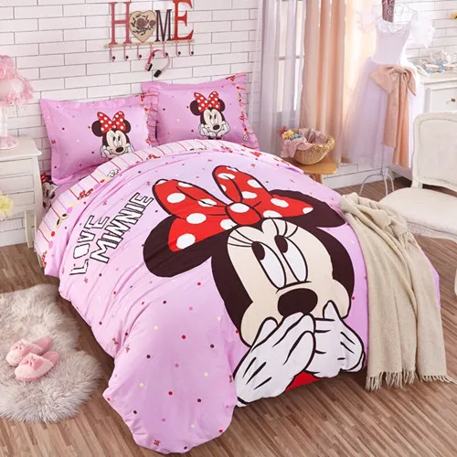 Disney Minnie/комплект постельного белья из хлопка для девочек, пододеяльник, простыня, наволочка, Комплект постельного белья - Цвет: colors as picture