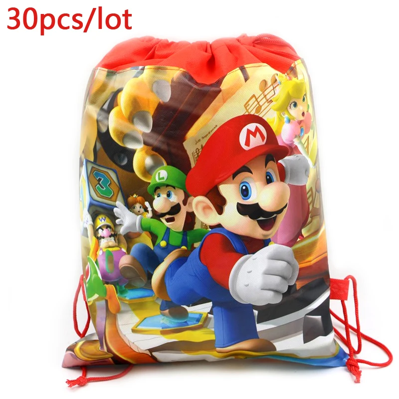 

30pcs/lot Decorate Boys Favors Backpack Events Party Super Mario Theme Happy Birthday Drawstring Gifts Bags Baby Shower Mochila