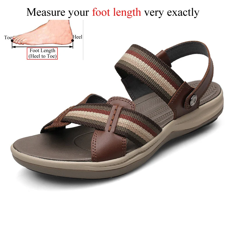 Высококачественные мужские сандалии из натуральной кожи дышащая Летняя обувь дизайн в полоску настоящие кожаные пляжные сандалии туристические сандалии - Цвет: Brown
