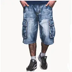 Mcikkny летние мужские джинсовые шорты Карго Мульти карманы, набедренный хоп свободные джинсовые шорты для мужчин промывают