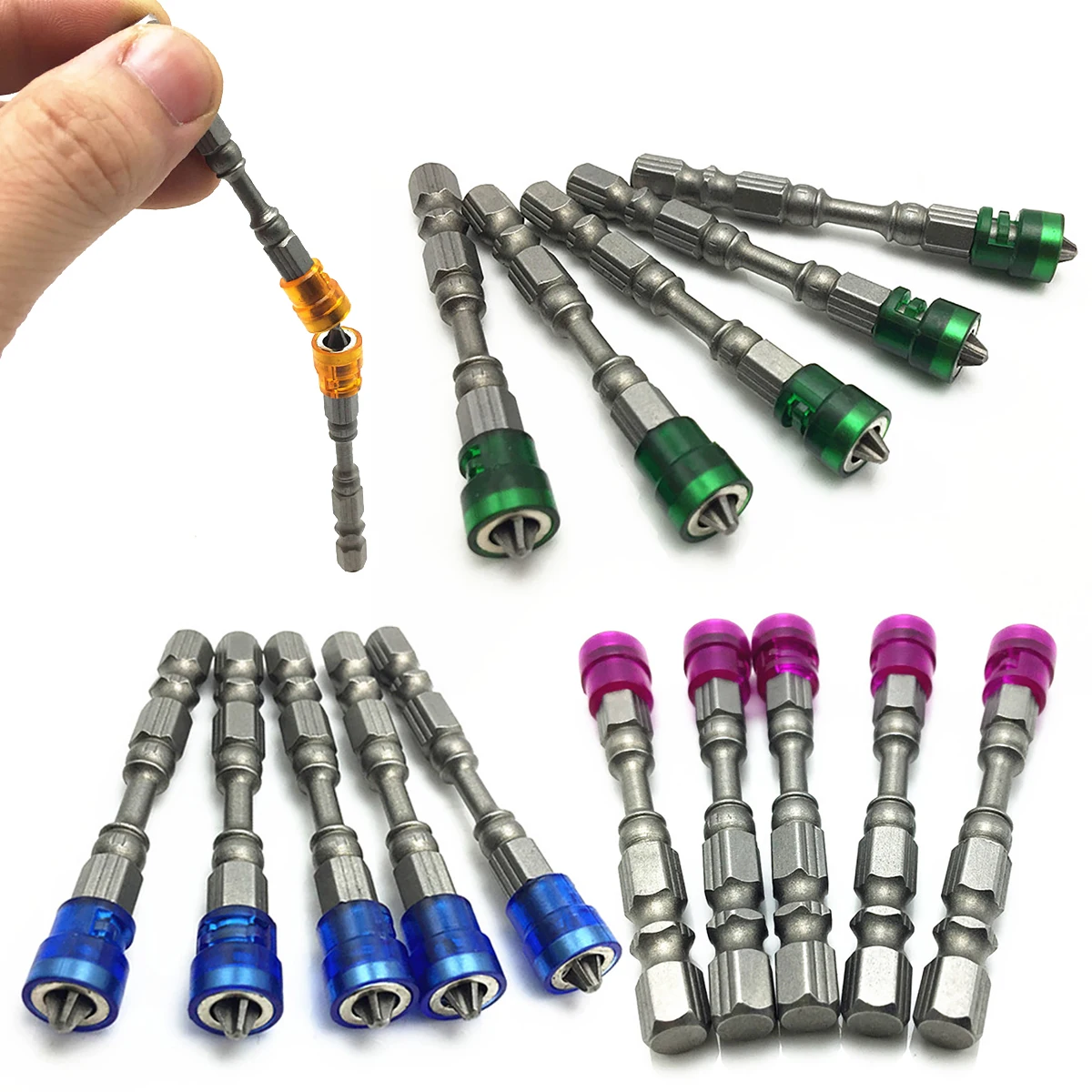 5pcs Mayitr PH2 Magnetic Screwdriver Bit Anti-Slip S2 Steel Electric Screw Driver Set 1/4