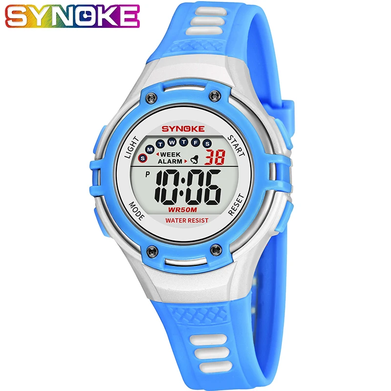 

SYNOKE Children's Watches Relogio Infantil Kids Wrist Watch Back Light Alarm Sport LED Pink Blue Digital Watch for Girls Boys