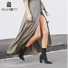 Prova Perfetto Новое поступление удобные эластичные носки Женские однотонные слипоны на шпильке Botas с острым носком ботильоны на высоком каблуке