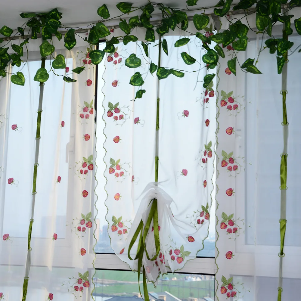 

Romantic 1 Pcs 0.8 * 1 m Window Curtains Sheer Voile Tulle Curtain Fruit Printed For Bedroom Living Room Kitchen Decoration