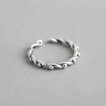 

Authentic S925 Sterling Silver FINE Jewelry Beads Wave &Twisted Roped Weave Thin Rings adjust TLJ619