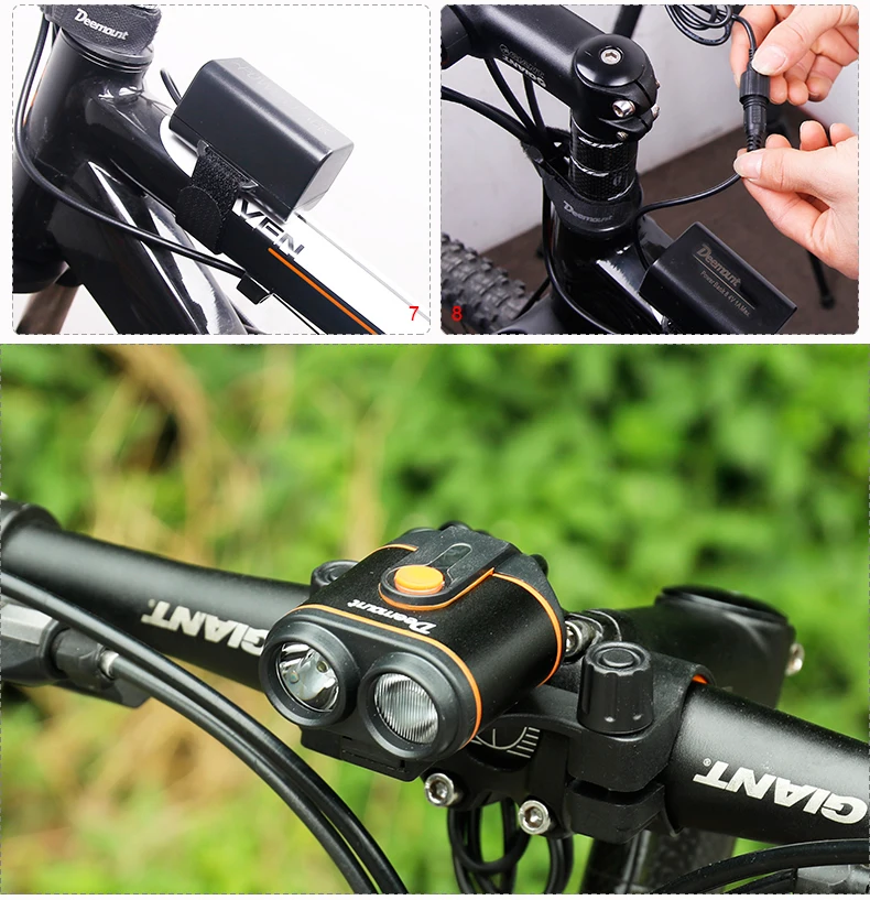 Discount Deemount Cycling Font Lamp 8-22.5 Hours 400Lm Bicycle Headlight LED Lamp Front Lighting Flash Lantern Torch 18650 Battery Kit 23