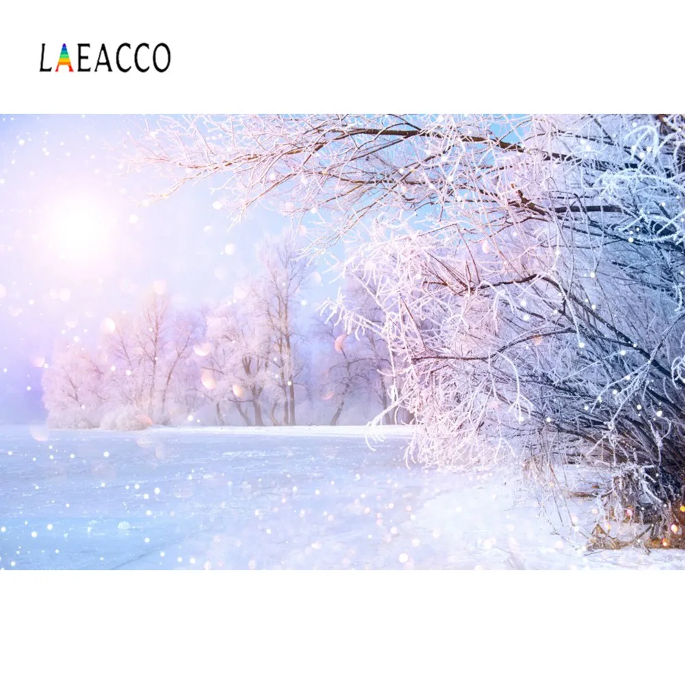 Laeacco зимние снежные фоны Снежинка Дерево горошек светильник боке Блестящий естественный вид фото фоны фотосессия Фотостудия