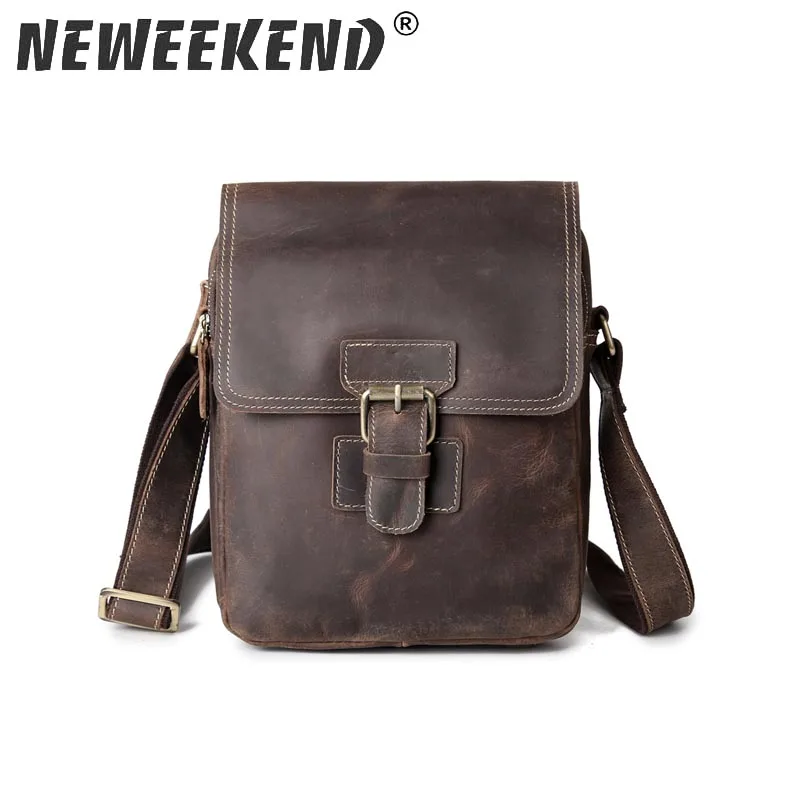 

NEWEEKEND 3553 Vintage Genuine Leather Crazy Horse Soft Zipper Crossbody Shoulder Messenger iPad Bag for Man