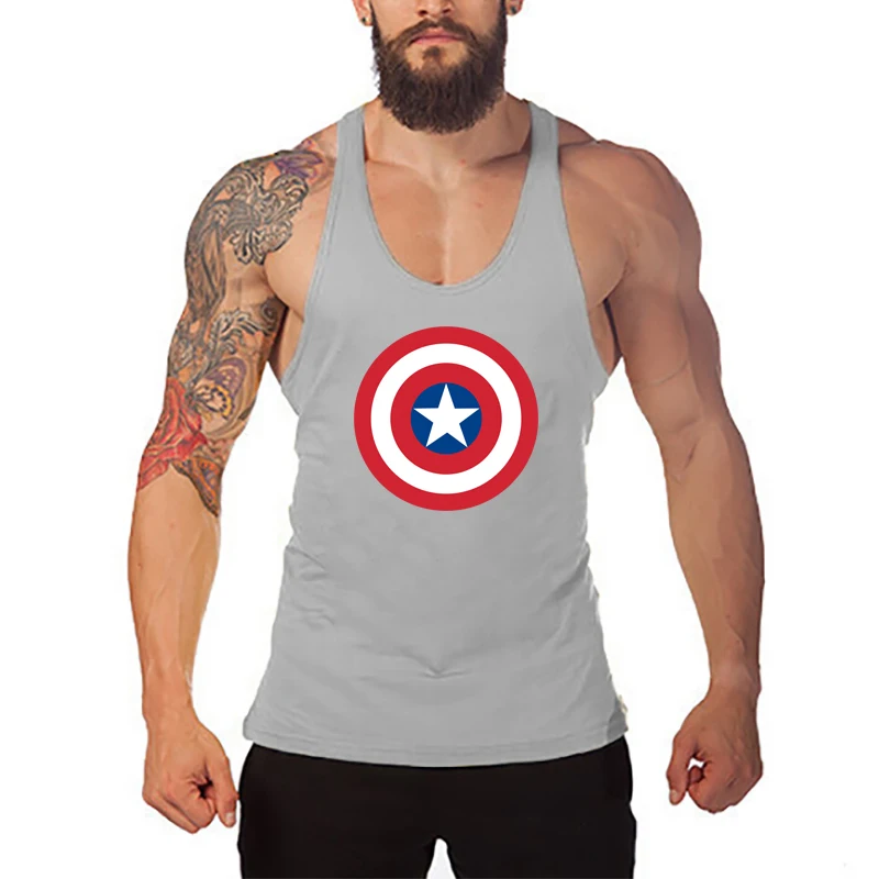 Капитан Америка для бодибилдинга майка для мужчин Фитнес без рукавов рубашки хлопок мышцы майка тренажерные залы жилет Tanktop