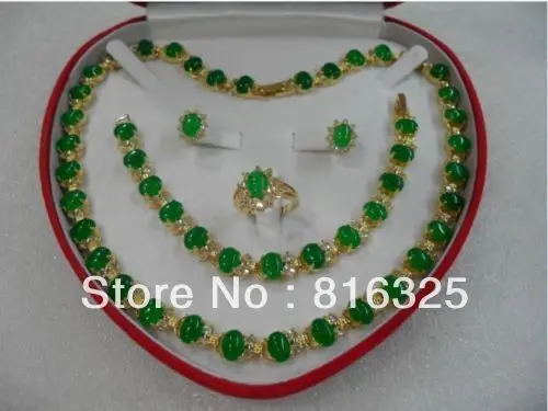 

hot sell new - Fast SHIPPINGGenuine Set Jewelry green jade necklace bracelet earring Ring (A0511)