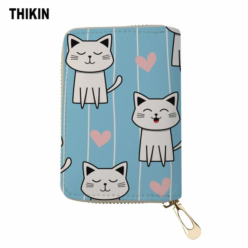 

THIKIN 3D Cartoon Cute Cat Pattern Card Holder Portable PU Leather ID Cards Passport Protect Case Cover Bag for Credit Cards