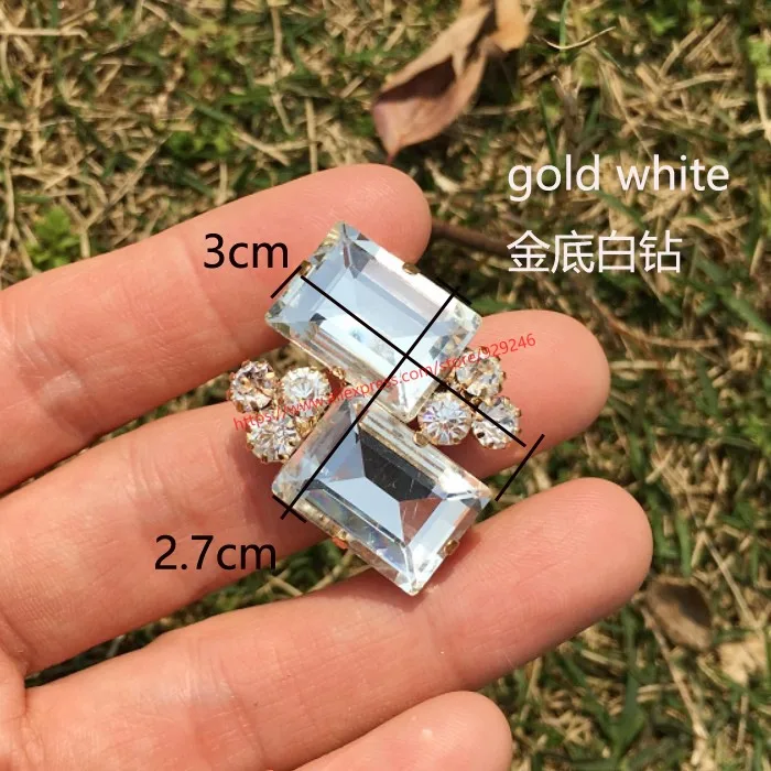 gold white 6 шт./лот, красная Хрустальная пуговица, павлин, зеленый камень, цветок, декоративная пуговица с золотым хвостовиком для пальто, одежды, большая пуговица - Цвет: gold white