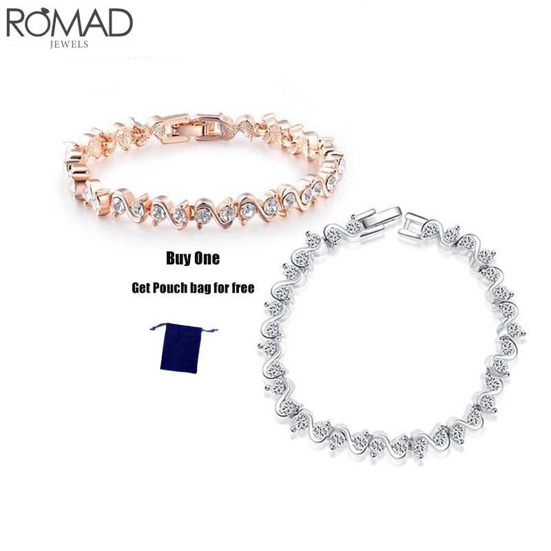 

ROMA Bling AAA Cubic Zirconia Crystal Bracelet Women Birthday Gift Rose Gold Wedding Party Charm Bracelet Valentine Jewelry R3
