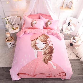 

2018 new cotton twill cartoon children Bedding Set Soft Bedclothes Duvet/Quilt Cover Bed Linen 4 Pieces Bedding Sets