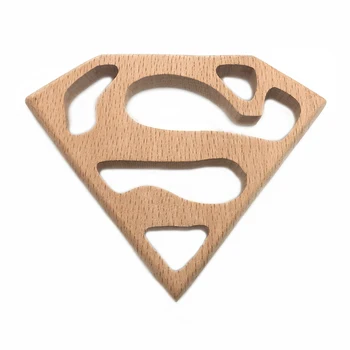 

Handmade Wooden Organic Safe Baby Teether Superman Pendent Organic Natural Beech Wooden Animal Toy DIY Jewelry Making Accories