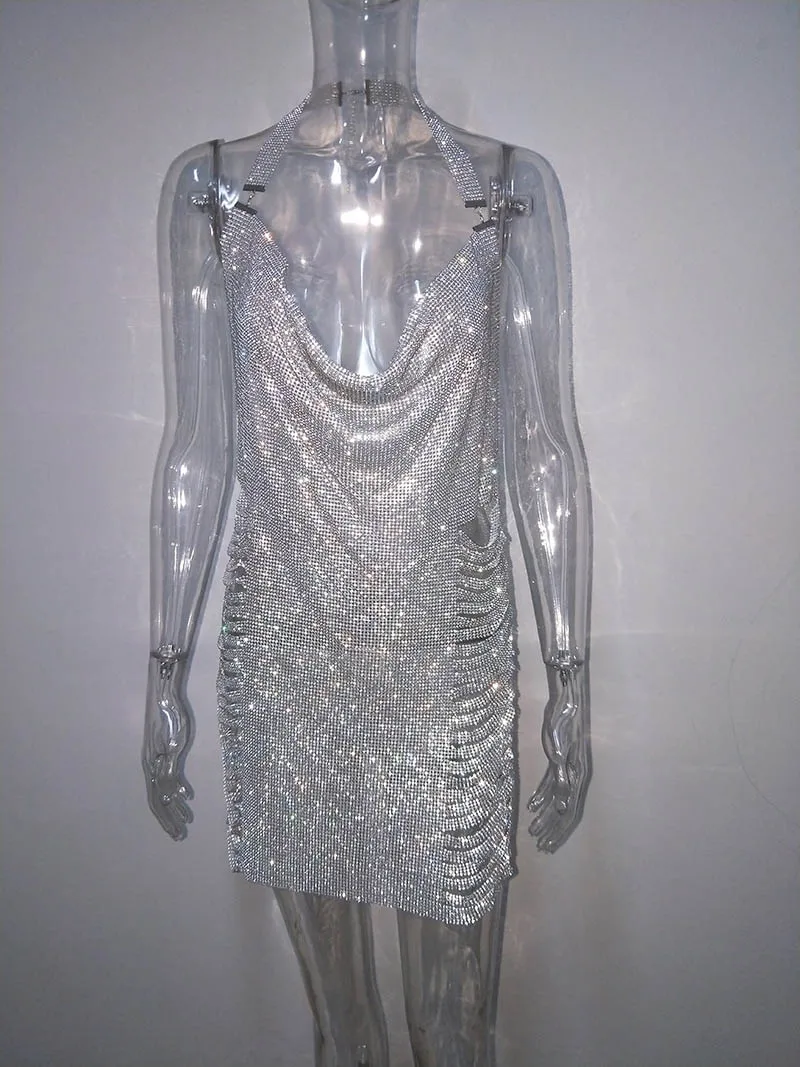 Beyprern Роскошные вечерние платья с металлическими бриллиантами и кристаллами, блестящее женское сексуальное платье с открытой спиной, с вырезами, с кисточками, детали для ночного клуба, новогоднее платье