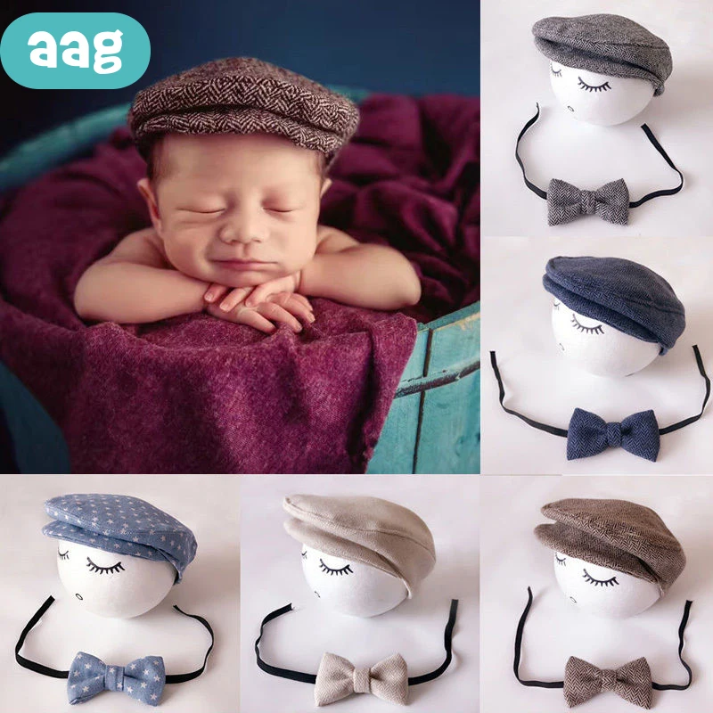 AAG милый ребенок новорожденный фотография костюм остроконечная шапочка шляпа галстук-бабочка хлопок фото реквизит младенческой кепки для мальчиков 0-1 м 0