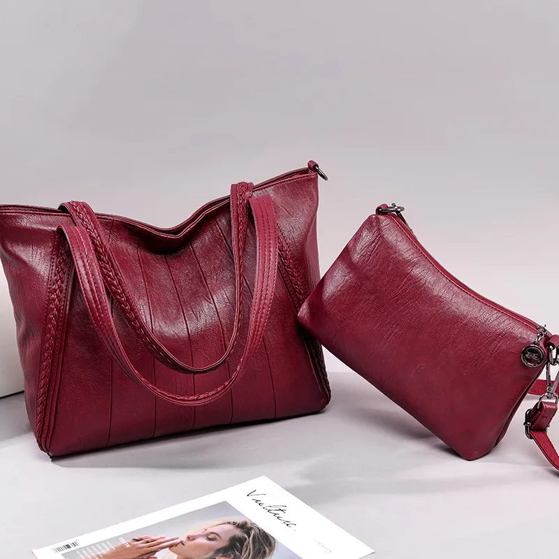 

Luxury 2PCS Female Handbag Women Bag Set Designer Quality PU Leather Composite Bag For Ladies Large Casual Totes Top-handle Bags