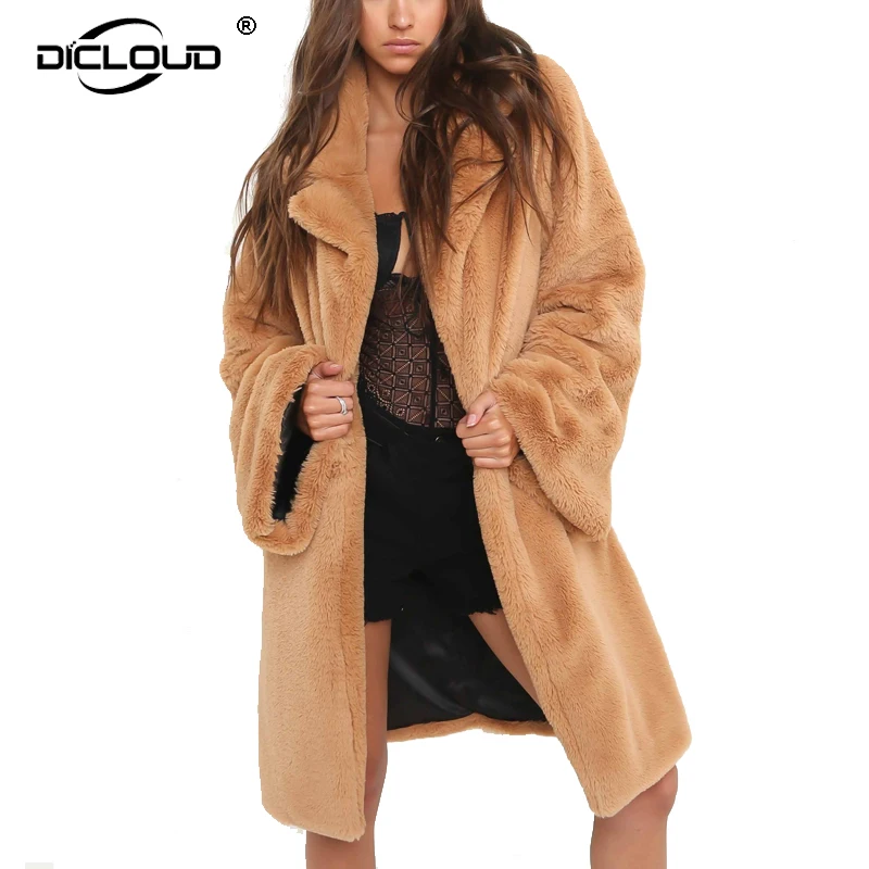 Шикарное Женское пальто из искусственного меха ягненка, утолщенная теплая пушистая Длинная женская куртка из искусственного меха, зимние куртки, пальто, меховая верхняя одежда, пальто