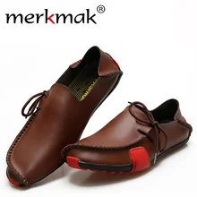 Merkmak Men Shoes Casual Genuine Leather Slip On Men Loafers Moccasins Flats Sapatos Masculino Comfortable Big Size 39-47 Shoes