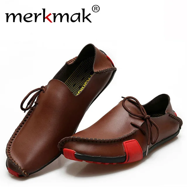 Merkmak Men Shoes Casual Genuine Leather Slip On Men Loafers Moccasins Flats Sapatos Masculino Comfortable Breathable Shoes